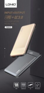 PQ1015 LDNIO Power Bank, 10000mah, Output Type-C, 18W, Support Fast Charging -Grey - Image 3