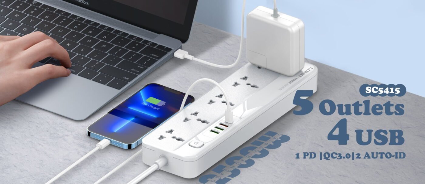 SC5415 20W PD 5 Outlets With 4 USB Fast Charging Power Strips