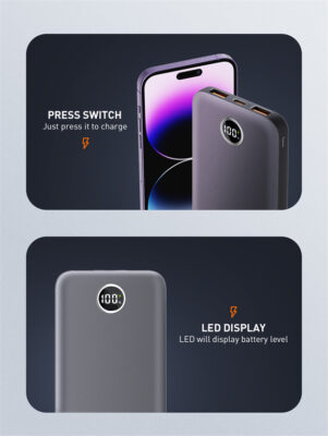 ⁦بنك طاقة بشاشة عرض رقمية LED فائق النحافة 10000 مللي أمبير في الساعة PQ10⁩ - الصورة ⁦3⁩