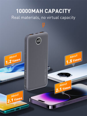 ⁦بنك طاقة بشاشة عرض رقمية LED فائق النحافة 10000 مللي أمبير في الساعة PQ10⁩ - الصورة ⁦4⁩