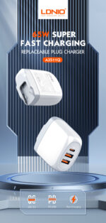 A3511Q | 65W GaN Super Fast Charger High Quality EU Plug Travel Charger Dual USB Port & 1 Type-C Port 65W - Image 3