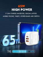 A3511Q | 65W GaN Super Fast Charger High Quality EU Plug Travel Charger Dual USB Port & 1 Type-C Port 65W - Image 6