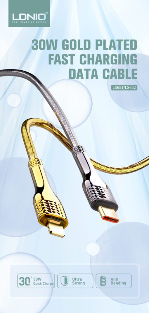⁦LS651 - كابل شحن الومنيوم 30وات سريع من يو إس بي إلى لايتنج  ايفون 1 متر⁩ - الصورة ⁦2⁩