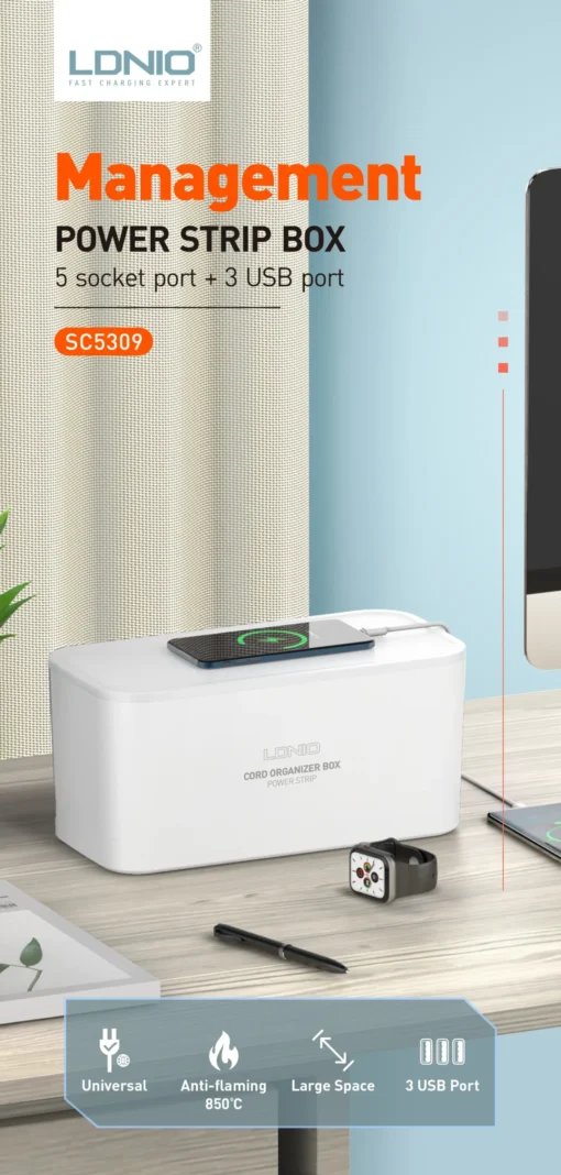 SC5309 LDNIO Management Power Strip Box 5 Socket 3 USB EU Plug Universal Adapter - Image 3
