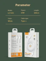 ⁦LC122-C لدنيو كابل شحن سريع من النوع C إلى النوع C بطول 2 متر 65 وات أبيض⁩ - الصورة ⁦10⁩