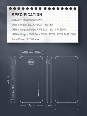 ⁦بنك طاقة بشاشة عرض رقمية LED فائق النحافة 10000 مللي أمبير في الساعة PQ10⁩ - الصورة ⁦12⁩