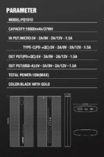 PQ1010 10000mAh Power Bank With PD Port + QC3.0 18W Super Dast Charging Station - Image 13