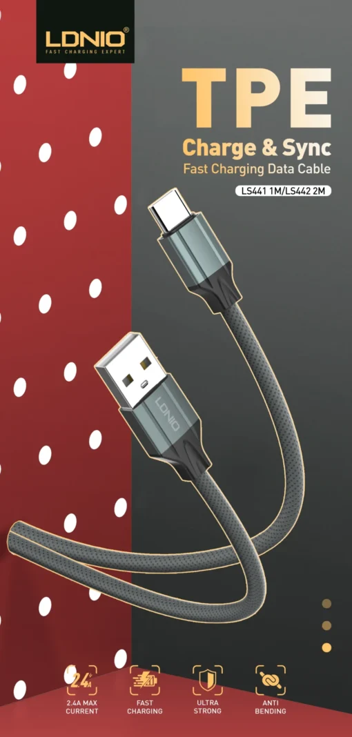 LS442 LDNIO | 2M Length 2.4A Fast Charge Data Cable For TYPE-C - Image 2