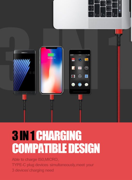 LC93 - LDNIO  3 IN 1 Ultra Strong CABLE 1.2M Red - Image 8