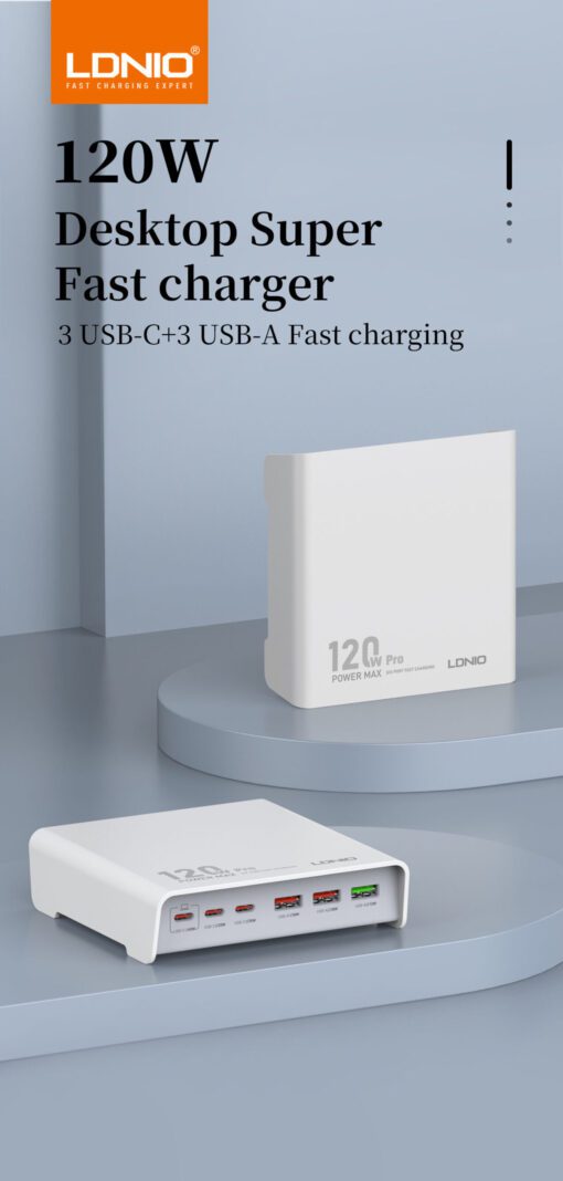 Q605 | Ldnio 120W Multi-ports Desktop Charging Station | white - Image 3