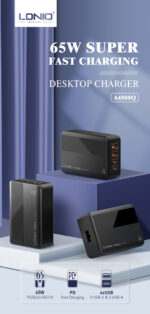 ⁦LDNIO A4808Q| شاحن  يدعم الشحن السريع بقوة 65 واط مع منفذين USB ومنفذين Type C⁩ - الصورة ⁦5⁩
