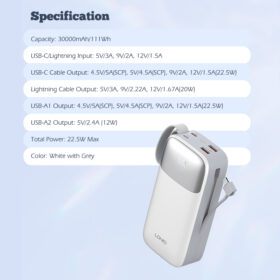 PQ30 | LDNIO 30000mAh Power Bank built-in dual cable 22.5w Fast charging - Image 20