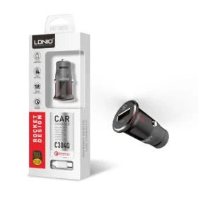 C304Q | LDNIO Rocket Design Dual USB Car Charger, 18 Watt, Red With type-c Cable