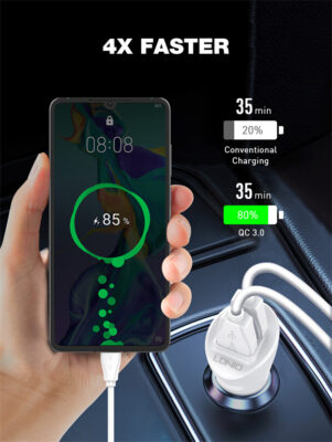 ⁦C511Q | شاحن سيارة 2منافذ يو اس بي  قدرة شحن 36 وات مع كبل شحن تايب سي⁩ - الصورة ⁦5⁩