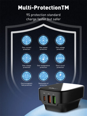 ⁦Q334| شاحن منزلي بمخرجين يو اس بي و تايب سي سريع بقوة 32وات مع كبل تايب سي تايب سي⁩ - الصورة ⁦10⁩