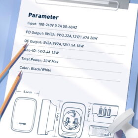 ⁦Q334| شاحن منزلي بمخرجين يو اس بي و تايب سي سريع بقوة 32وات مع كبل تايب سي تايب سي⁩ - الصورة ⁦6⁩