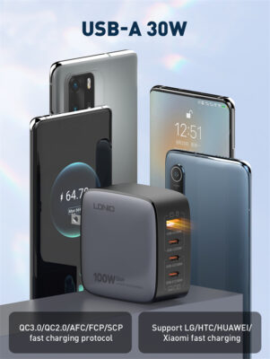 ⁦Q408 | شاحن لدنيو 100 واط جان فائق السرعة 3 مخارج تايب سي و مخرج يو اس بي⁩ - الصورة ⁦5⁩