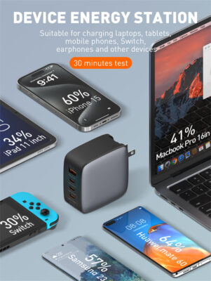 ⁦Q408 | شاحن لدنيو 100 واط جان فائق السرعة 3 مخارج تايب سي و مخرج يو اس بي⁩ - الصورة ⁦7⁩