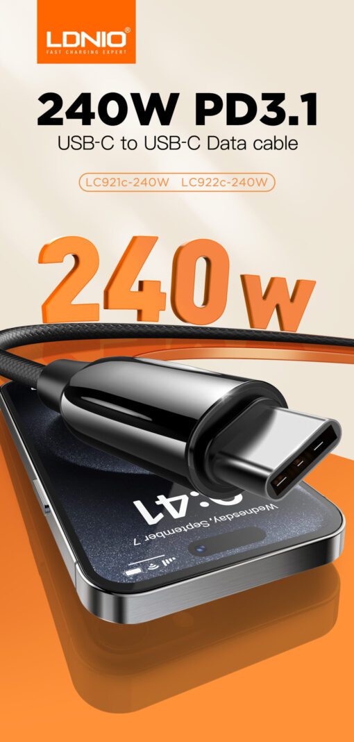 ⁦LC921C | كبل شحن 1 متر تايب سي الى تايب سي  يدعم الشحن السريع ونقل البيانات بقوة 240 واط⁩ - الصورة ⁦17⁩