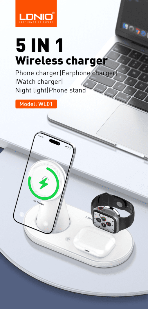 WL01 | LDNIO 5 IN 1 Desktop Wireless Charging Station - Image 2