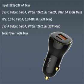 C103 | LDNIO 60W PD QC Super Fast Car charger with type-C Cable - Image 7