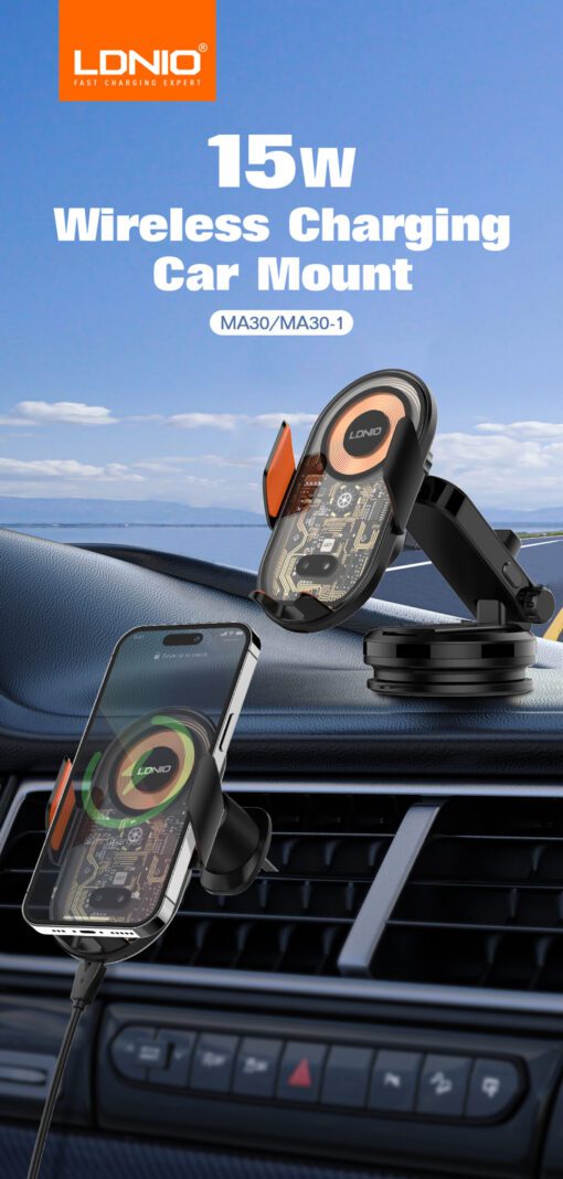 MA30-1| LDNIO Wireless Charging Car Phone Holder with stand - Image 3