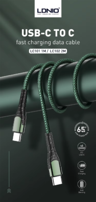 ⁦LC101 لدنيو |كابل شحن 65وات نوع تايب سي الى تايب سي USB-C TO type-c⁩ - الصورة ⁦4⁩