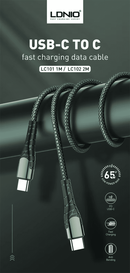 LC101 | LDNIO 65W Fast Charging PD Type C to Type C Cable — 1M - Image 4