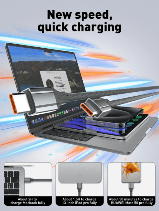 ⁦LC442C-100W | كابل بيانات للشحن السريع ، بقدرة 100 وات من النوع C إلى نوع C بطول 2 متر مع ميزة منع ارتفاع درجة الحرارة⁩ - الصورة ⁦5⁩