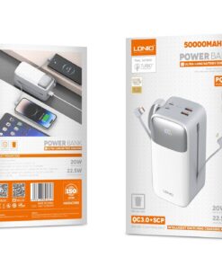 PQ50 | باور بانك سعة 50الف مع شاشة LED وكابلات مدمجة | 22.5W