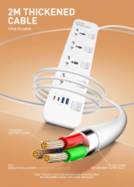 LDNIO | SC4408C Extension Power Socket 4AC 2USB+2USB-C Power Strip - Image 9