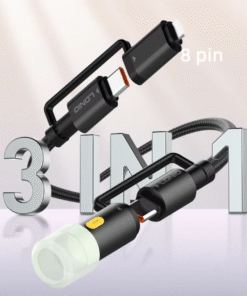 LC19 | كابل شحن فائق السرعة 3 في 1 بقوة 65 واط بطول 1.2 متر مع إضاءة LED متينة