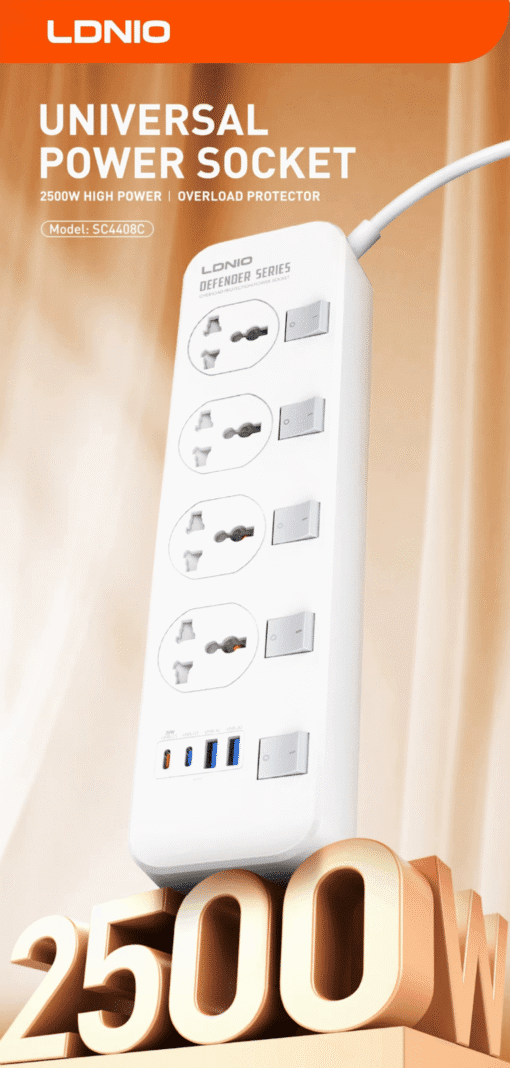 LDNIO | SC4408C Extension Power Socket 4AC 2USB+2USB-C Power Strip - Image 2