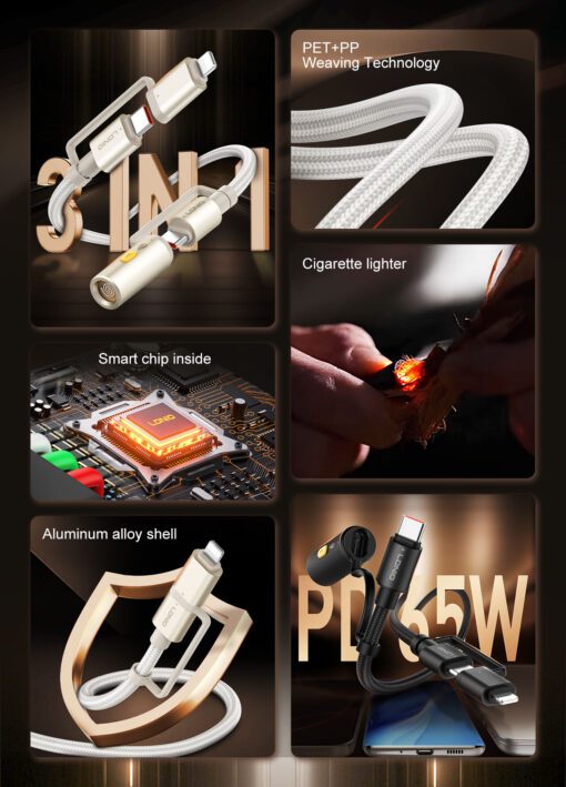 LDNIO | LC20  3in1 Lighting/USB-C to USB/C with Cigarette lighter GRAY - Image 5
