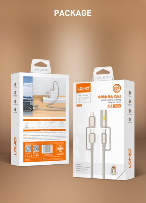 LDNIO | LC20  3in1 Lighting/USB-C to USB/C with Cigarette lighter GRAY - Image 16