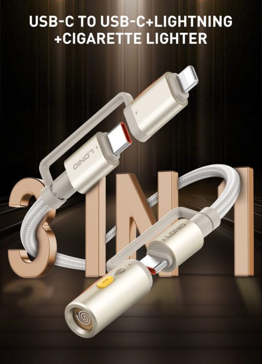 LDNIO | LC20  3in1 Lighting/USB-C to USB/C with Cigarette lighter GRAY - Image 3
