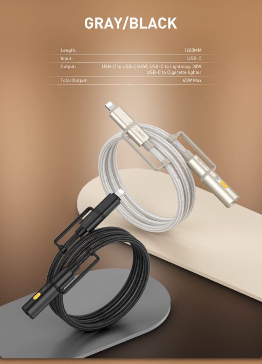 LDNIO | LC20  3in1 Lighting/USB-C to USB/C with Cigarette lighter GRAY - Image 4