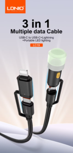 LDNIO | LC19 3-in-1 65W Super Fast Charging Cable 1.2m with LED Light Durable - Image 3