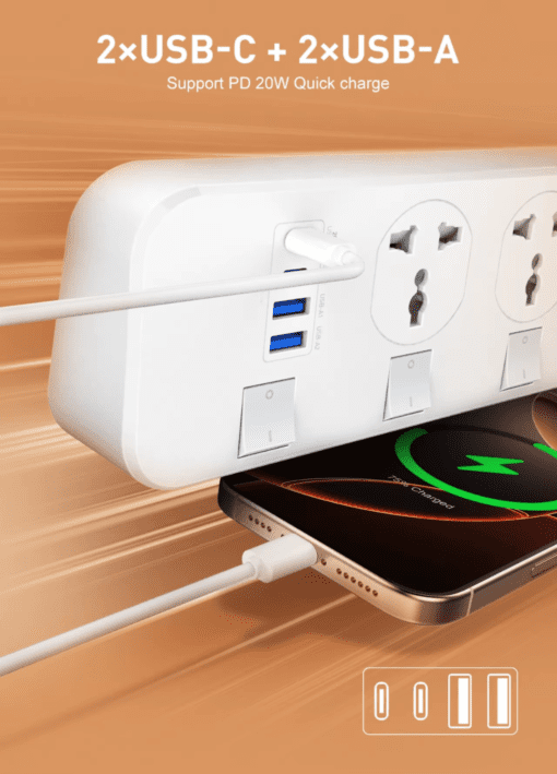 LDNIO | SC4408C Extension Power Socket 4AC 2USB+2USB-C Power Strip - Image 6