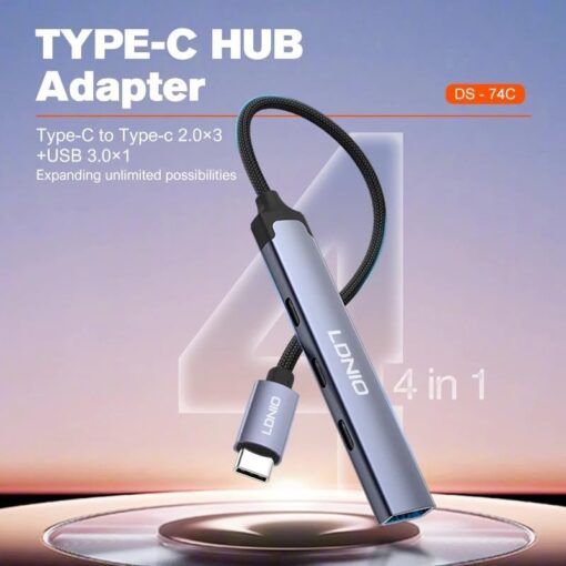 Ldnio Ds-74c Hub Usb-c Multi portas 3 TYPE-c + 1 Usb 3.0 - Image 3