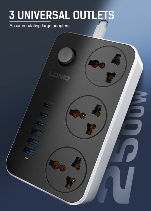 ⁦SC3604C | الاصدار الجديد مشترك كهرباء مقاوم للماء ثلاثي المنافذ مزود ب3منافذ تايب سي و3 منافذ يو اس بي قوة شحن تصل الى 20 وات⁩ - الصورة ⁦6⁩