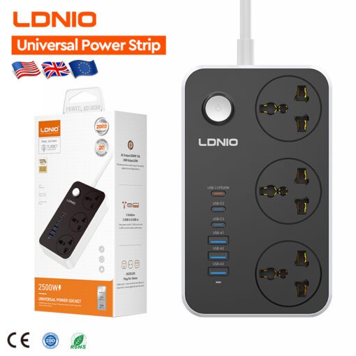 ⁦SC3604C | الاصدار الجديد مشترك كهرباء مقاوم للماء ثلاثي المنافذ مزود ب3منافذ تايب سي و3 منافذ يو اس بي قوة شحن تصل الى 20 وات⁩ - الصورة ⁦2⁩