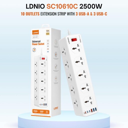 ⁦SC10610C | الاصدار الجديد مشترك كهرباء بـ 10 منافذ للكهرباء (3 منافذ تايب سي و3 منافذ يو اس بي)⁩ - الصورة ⁦7⁩