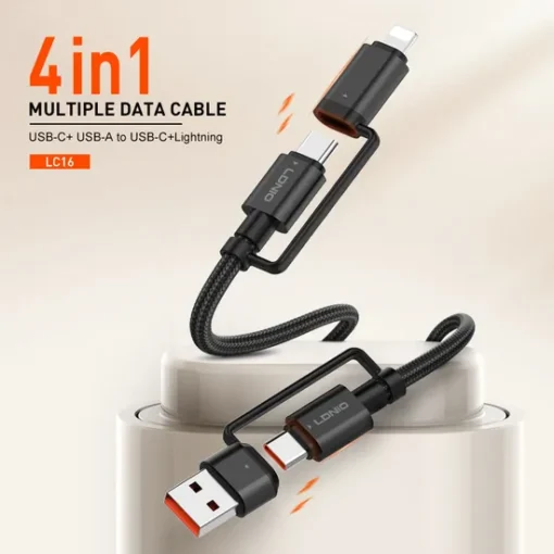 LC16 | LDNIO  65W 4-in-1 Fast Charging Cable USB-C /Lighting to USB-A/USB-C 1.2M - Image 5