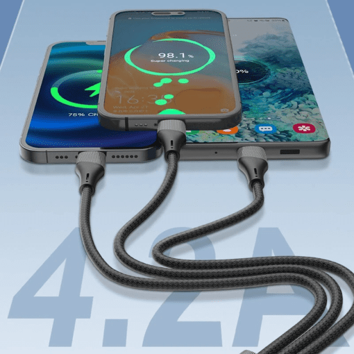 Ldnio | LC96u 3in1 Fast Charging Cable 1.2m USB to Lightning Micro-USB Type-C 5V/4.2A Max Nylon Braided USB Data Cable - Image 4