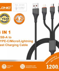 Ldnio | LC96u 3in1 Fast Charging Cable 1.2m USB to Lightning Micro-USB Type-C 5V/4.2A Max Nylon Braided USB Data Cable