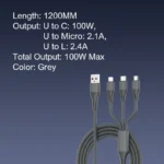 LC97U | LDNIO 3 in 1 Fast Charging Cable 100W - Image 8