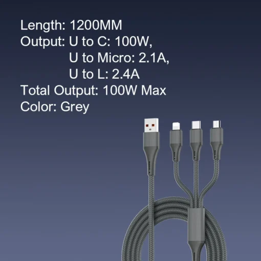LC97U | LDNIO 3 in 1 Fast Charging Cable 100W - Image 8