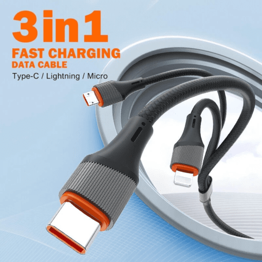 Ldnio | LC96u 3in1 Fast Charging Cable 1.2m USB to Lightning Micro-USB Type-C 5V/4.2A Max Nylon Braided USB Data Cable - Image 2