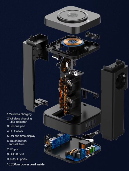 SEW4485 | LDNIO Multiple 2500w Tower Power Strip 32W USB Output With Wireless Charging - Image 14